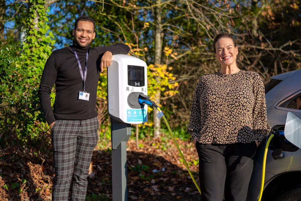Richard Jones, Costain with Natasha Fry, Elmtronics at Costain’s Maidenhead office
